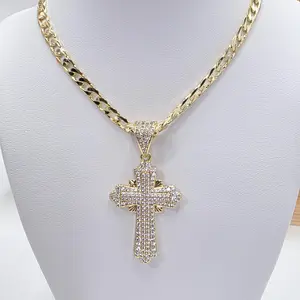Xuping Cross Crucifix Pendant Necklace with 20-in Cuban Link Gold Chain - Long Length Everyday Wear Costume Jewelry (c12), Crucifix Necklaces, Cuban Link Necklaces